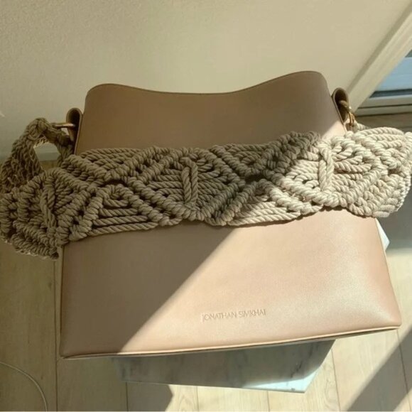 Simkhai Beige Biscotti Britt Wide Macrame Interchangeable Strap Leather Tote Bag - Picture 7 of 12